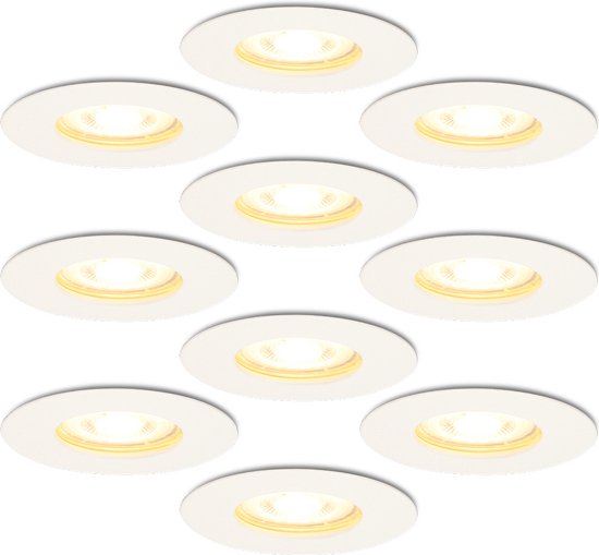 Set van 10 Bari - LED Inbouwspots Dimbaar Wit - IP65 waterdicht voor badkamer, binnen en buiten - GU10 4,5 Watt 345 Lumen - 2700K Warm wit - Spotjes