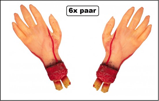 6x Paar Afgehakte handen - latex handen - Halloween horror thema feest party griezel lichaamsdeel