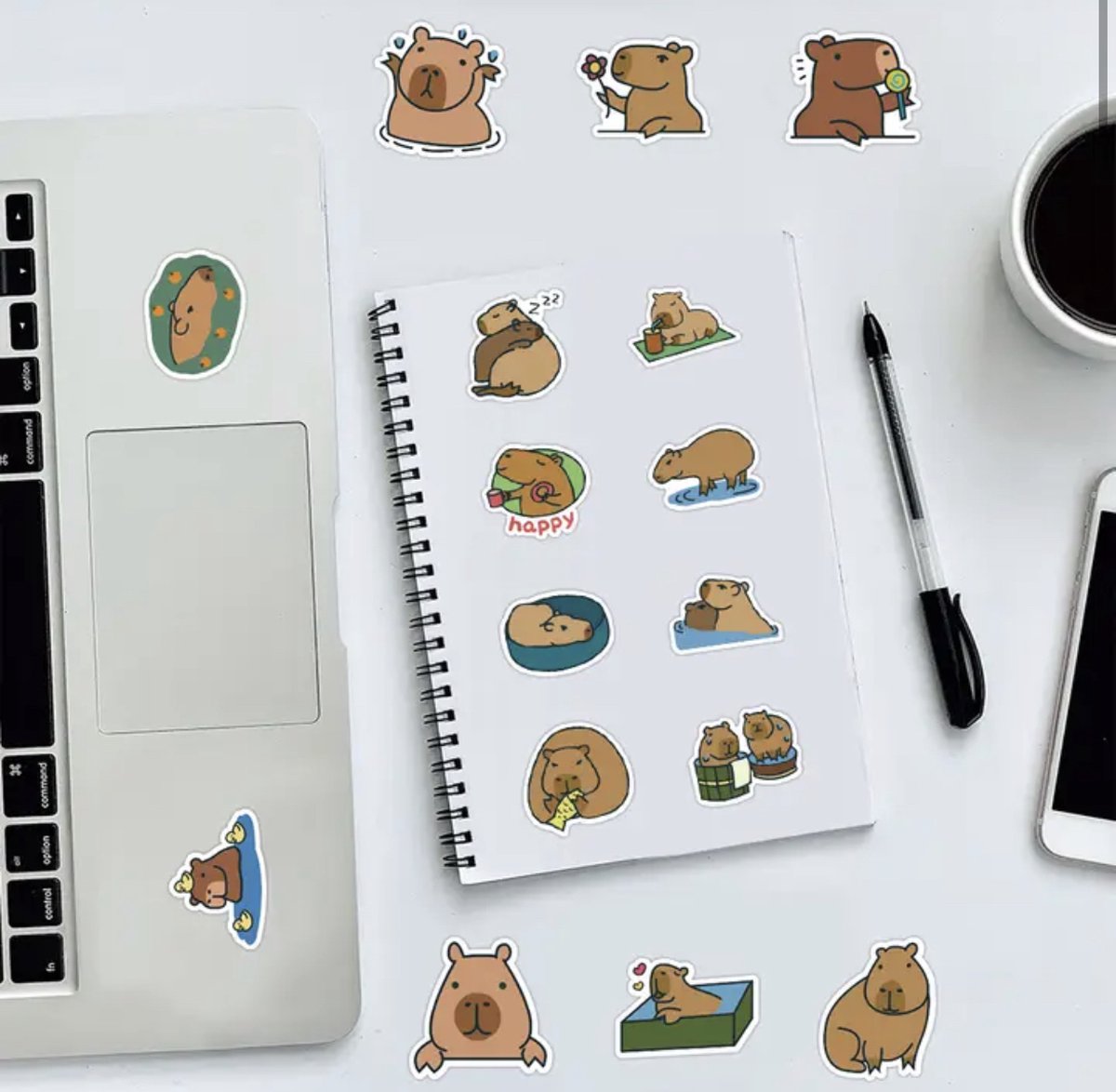 Capybara Stickers 50 Stuks | Dieren Stickers | | Grappige Stickers | Capybaras | Waterzwijn | Knaagdieren | Laptop Stickers | Stickers Kinderen en Volwassenen | Stickervellen | Plakstickers | Koffer Stickers | Stickers Bullet Journal en Planner — afbeelding 3