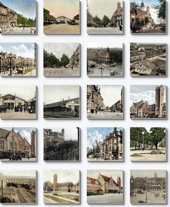 Gare de Maastricht vers 1900 | 24 carreaux photo en toile 20x20cm | facile à accrocher sans perçage