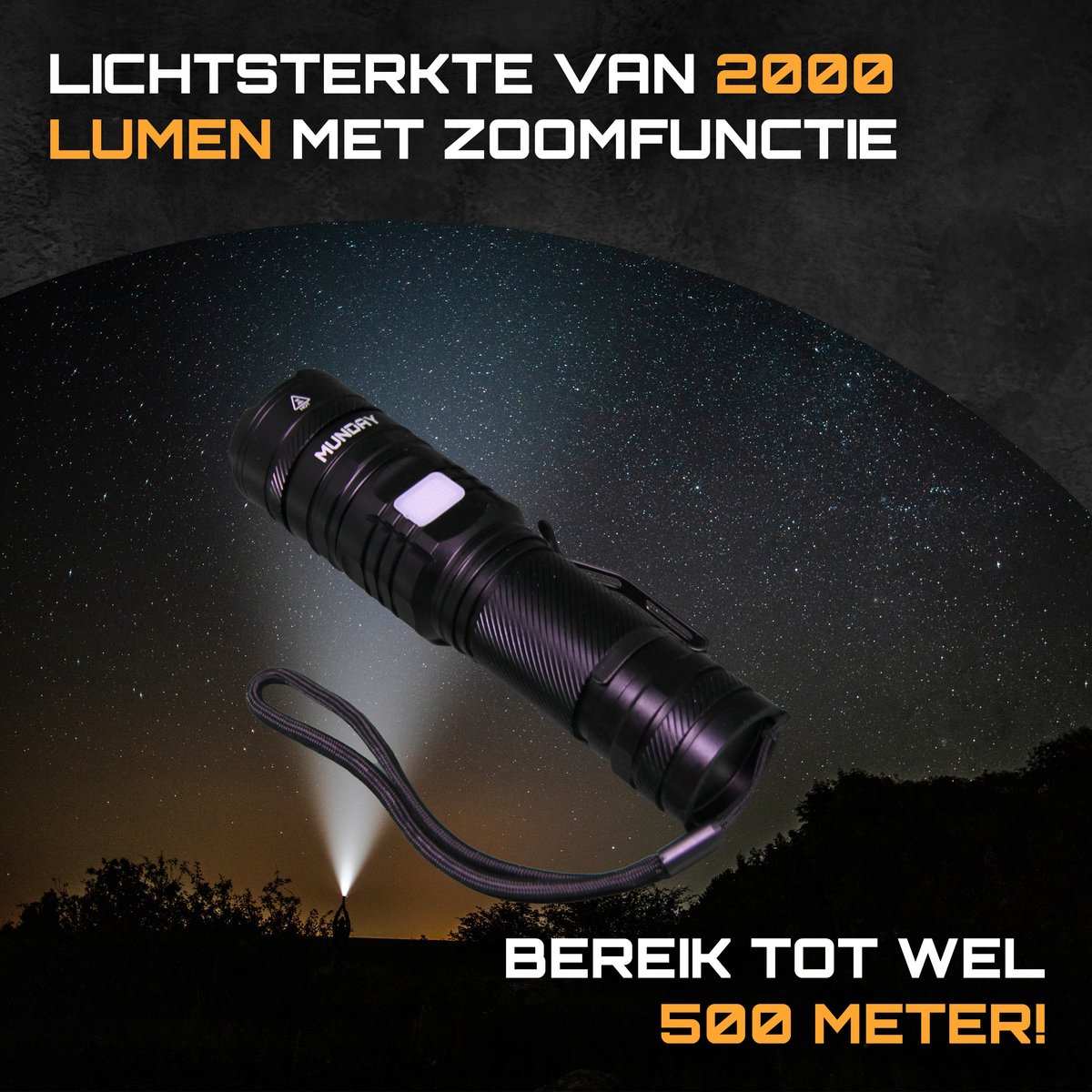MUNDAY® Militaire LED Zaklamp - Powerbank functie - USB-C oplaadbaar - LED - 2000 Lumen - Kamperen — cadeau in Sport & Outdoor - foto 5