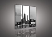 Canvas Schilderij - New York - Chicago - Stad - Steden - Lichten - Skyline - Toren - Blauw - Gebouw - Schilderij Woonkamer - Schilderijen op canvas - Inclusief Frame - 90x80cm (LxB) - 3 Luiks - 3 Delen
