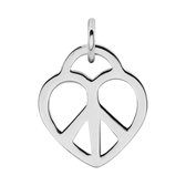 Zilveren hanger, peace teken in de vorm van hart
