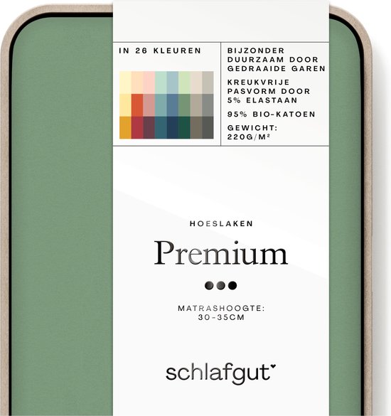 schlafgut Premium Bio Katoen Jersey Hoeslaken XL - 180x200 - 200x220 665 Green Mid