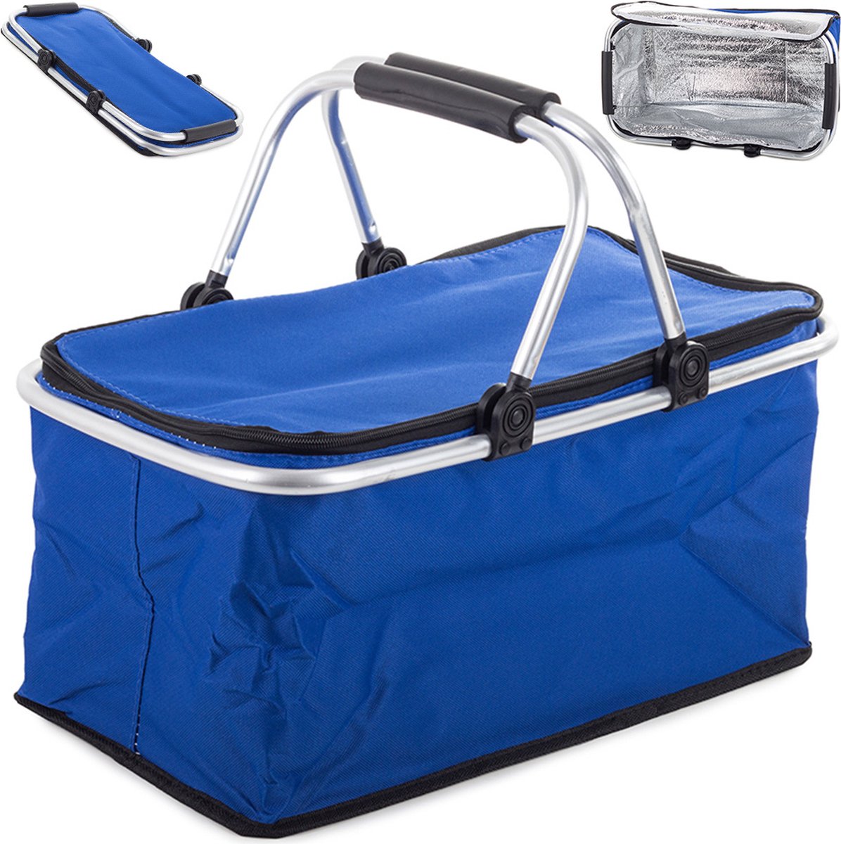 Picknickmand Koeltas - Thermo Lunchtas Met Koelvak - Koeltasje - Opvouwbaar - Blauw
