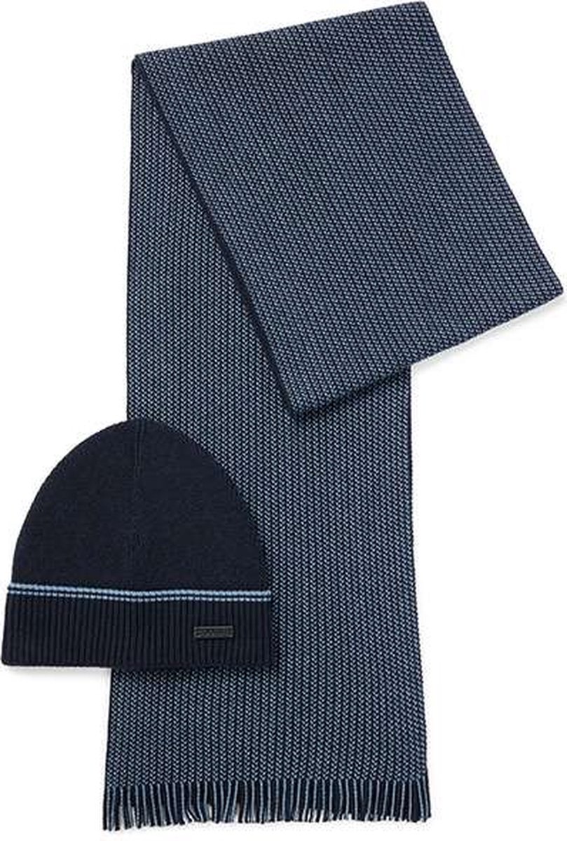Hugo Boss - Set van sjaal en beanie in cadeaubox - heren - dark blue | bol