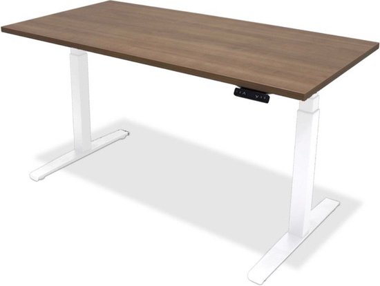 Zit sta bureau - hoog laag bureau - staan zit bureau - staand bureau – verstelbaar bureau – game bureau – 120 x 80 cm – wit onderstel – havanna bureaublad