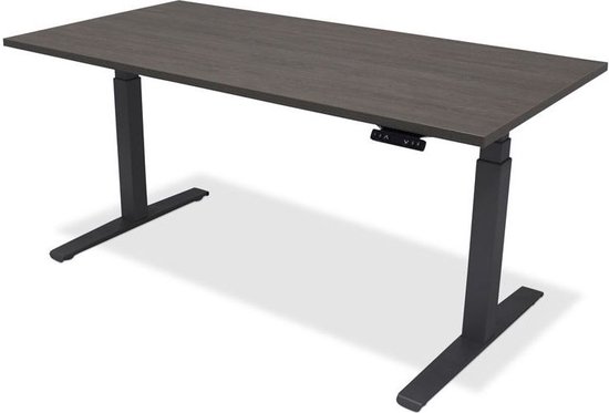 Zit sta bureau - hoog laag bureau - staan zit bureau - staand bureau – verstelbaar bureau – game bureau – 140 x 80 cm – zwart onderstel – bruin eiken bureaublad