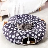 Kattentunnel, kattenbed, kattenmand, kattenbed, inklapbaar, afneembaar, warm pluche bed, kattentunnel, speelgoed en bed, 2-in-1 interactief verstopspeelgoed voor kittens (volle maan, grijs)