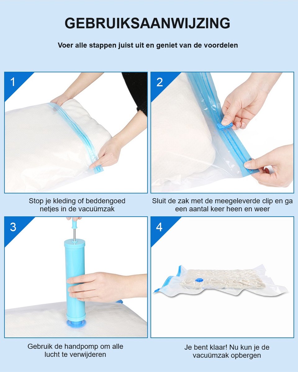 Set van 12 Herbruikbare Vacuümzakken met 2 Pompen
