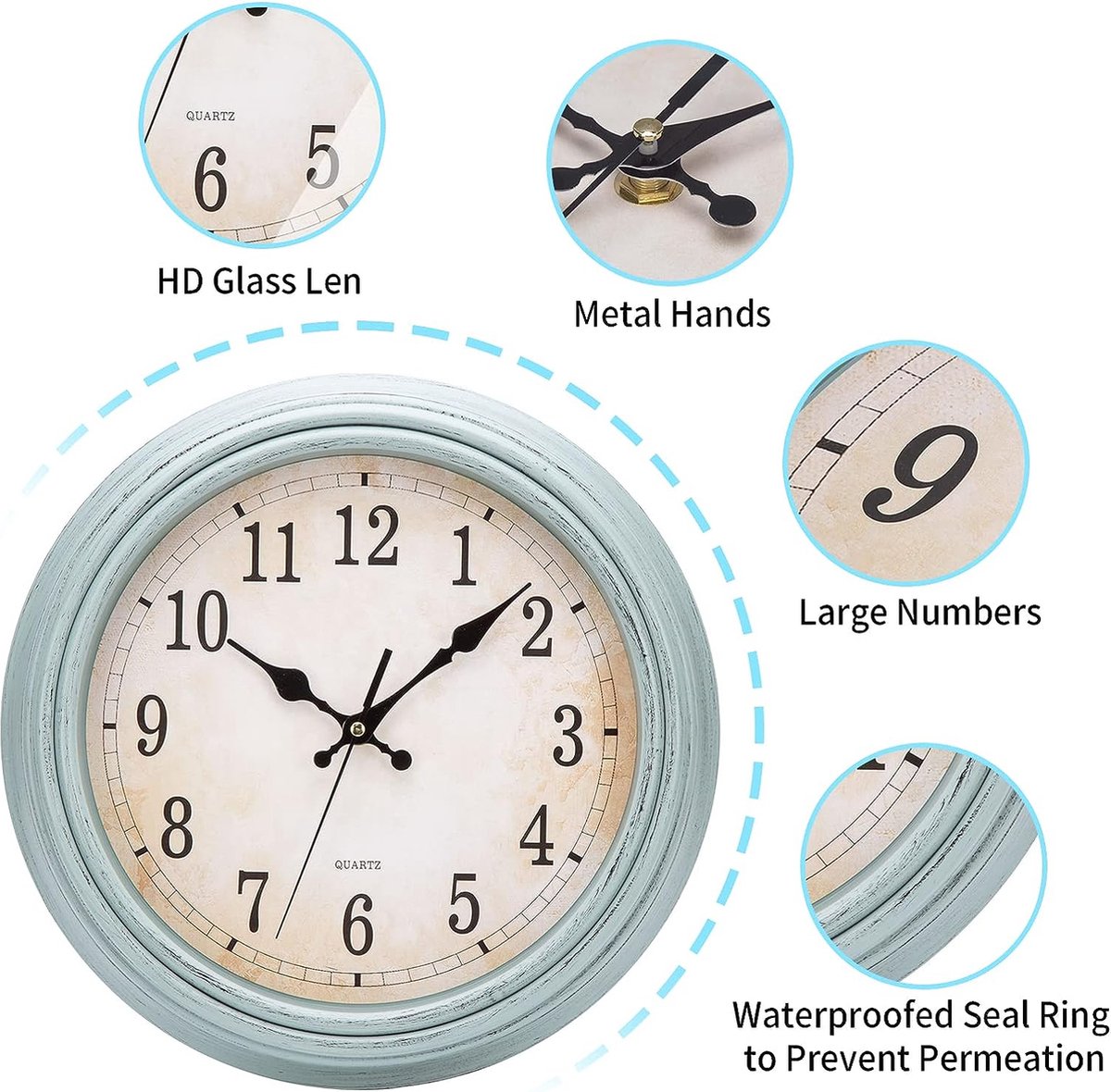Horloge Murale Silencieuse En Bois Vert – Moderne Chiffres Romains, Quartz Sans Tic-Tac, Diamètre 33 Cm