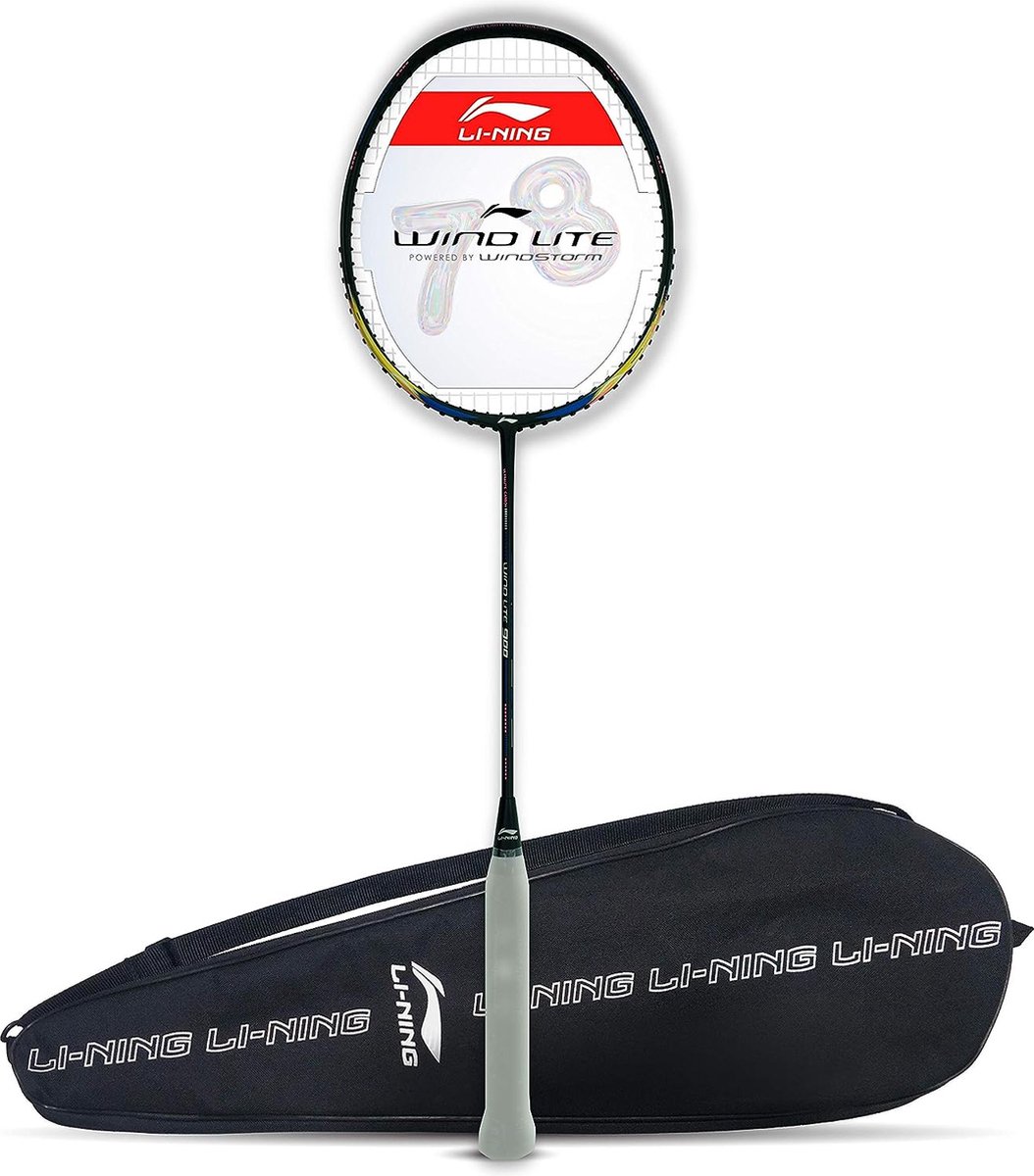 Li-Ning Wind Lite 900 Koolstofvezel Strong Badminton Racket met volledige dekking (zwart/goud)