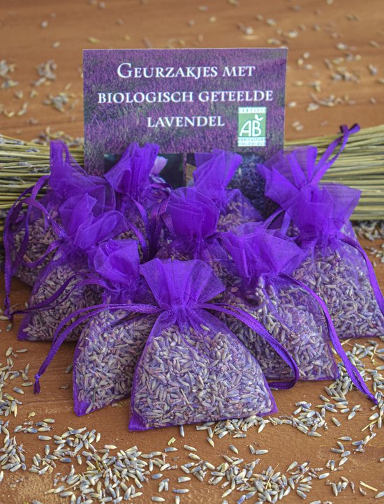 Bonheur de Provence - Geurzakjes lavendel -biologische lavendel uit de Provence - 10 paarse organza zakjes - 6 gram per zakje