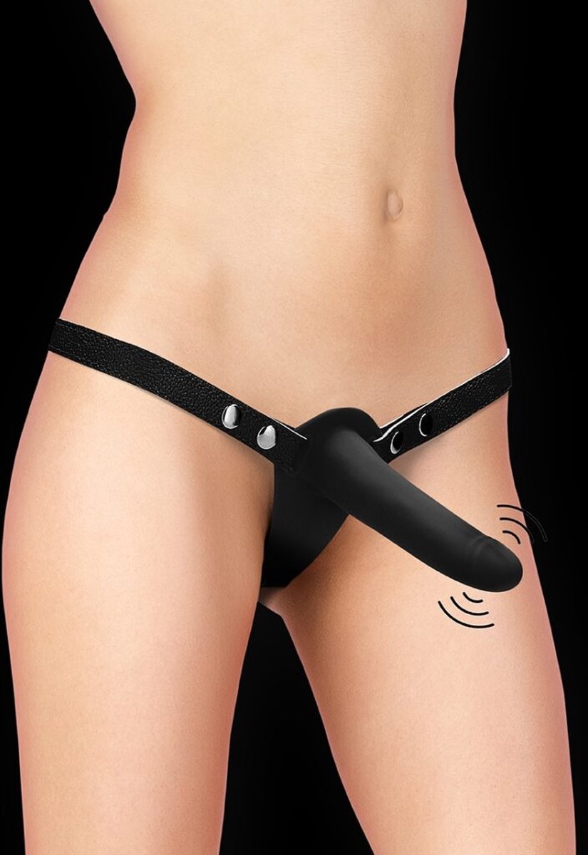 Goedkoopste Vibrating Silicone Strap-On - Adjustable - Black