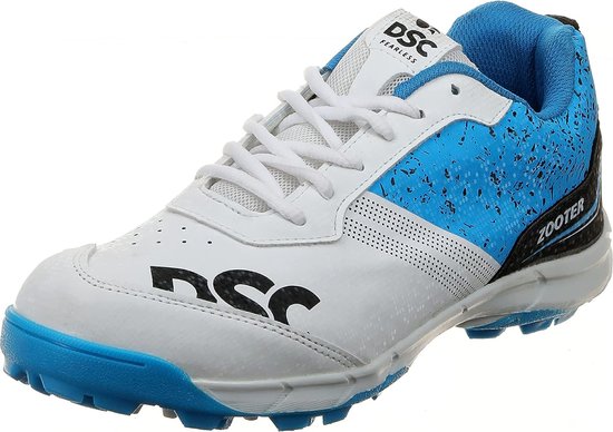 DSC Zooter Cricket Shoe for Mens and Boys ( White-Blue, Size-EURO 43 ) Material-Polyurethane | Lightweight Outsole | Toe & Heel Protection | Highly Durable