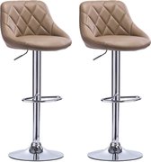 Designer Barkruk Kadyr - Met rugleuning - Stevig - Ergonomische barstoel - Zithoogte 60 - 82cm - Beige - Set van 2 - Keuken en bar - In hoogte verstelbaar