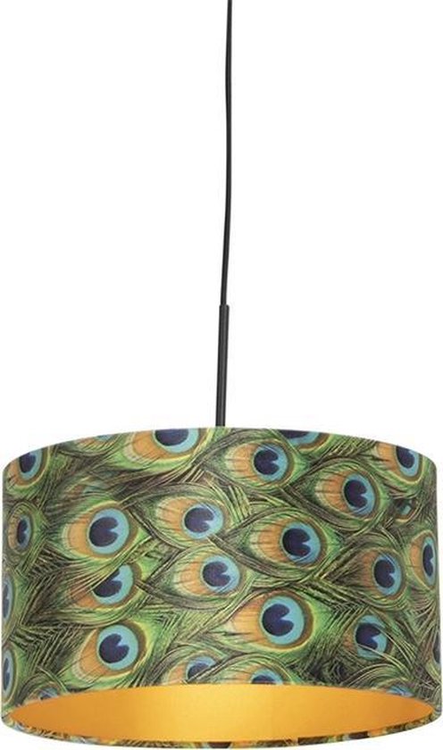 QAZQA combi - Klassieke Hanglamp met kap - 1 lichts - Ø 350 mm - Multicolor - Woonkamer | Slaapkamer | Keuken