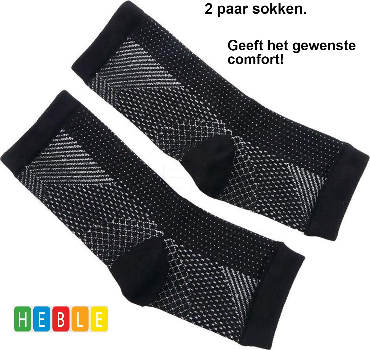 2 Paar Compressie-Sokken: Vermoeidheid Verminderen – Ademend Pijnverlichting Bloedcirculatie van Heble® Zwart