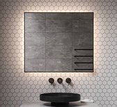 Miroir de salle de bain avec éclairage indirect, chauffage, capteur tactile, fonction de variation et cadre noir mat 80x70 cm