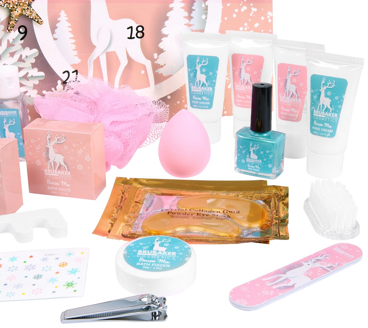 BRUBAKER Cosmetics Beauty Adventskalender 2026 - de XXL Wellness Kerstkalender voor Dames - 24 x Lichaamsverzorging Producten & Spa Accessoires - Roze – foto 3