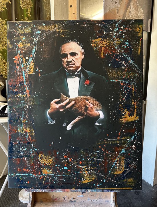 Schilderij - The Godfather- Mixed Media- Katoenen canvasdoek op houten frame- Klaar om op te hangen-100x80cm