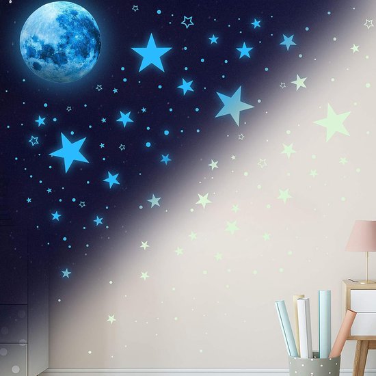 100 autocollants étoiles lumineux, autocollants muraux pour chambre à  coucher, salon, décoration de plafond pour chambre d'enfant (vert néon)