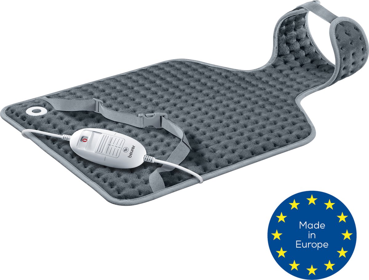 Beurer HK 53 Elektrisch Warmtekussen - Heating pad - Nek en rug - 62 x 42 cm - 3 Warmtestanden - Snelle opwarming - Automatische uitschakeling - Fleece - Machinewasbaar - 3 Jaar garantie - Grijs