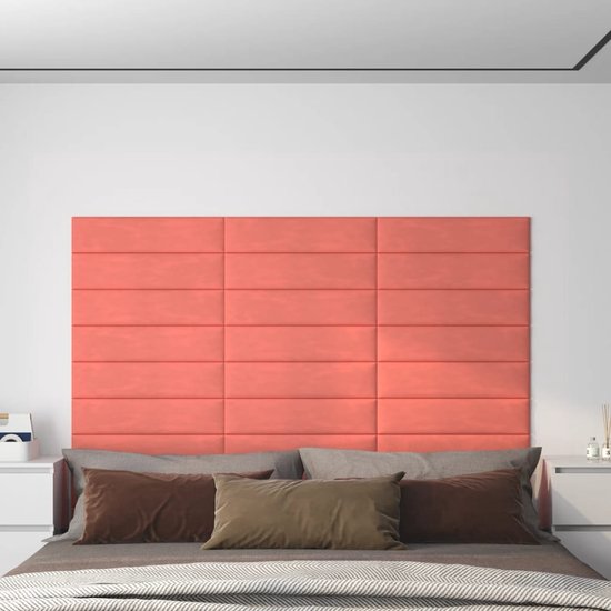 The Living Store Wandpanelenset fluweel Roze - 60 x 15 cm - Warmte- en geluidsisolatie