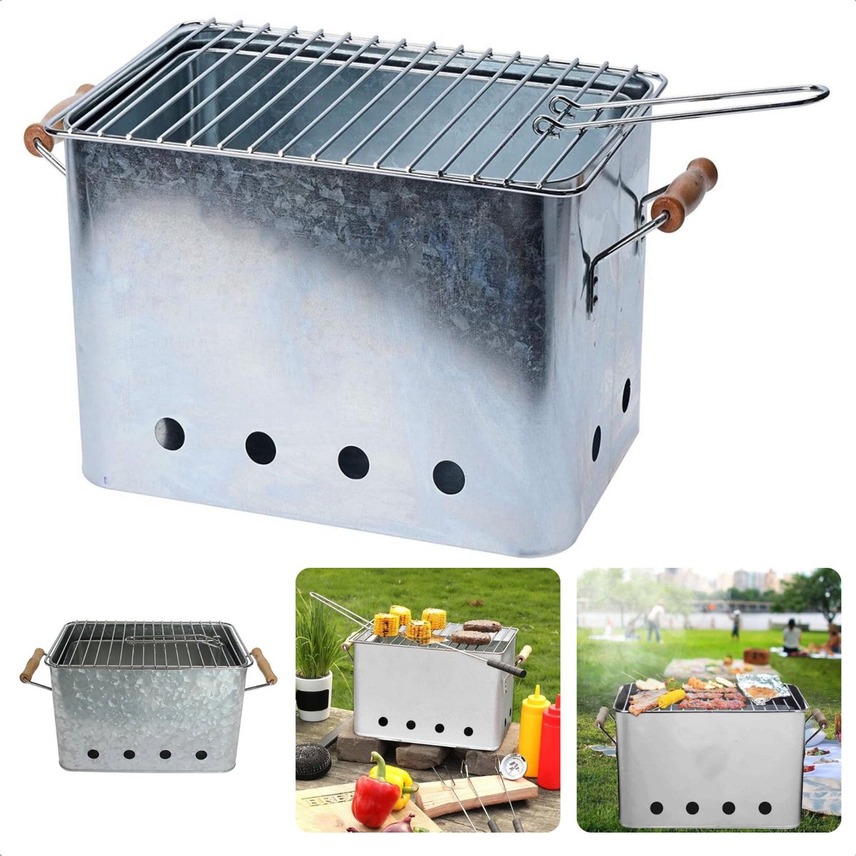 Cheqo® Draagbare BBQ - Kleine Barbecue voor Camping - Houtskoolbarbecue - Compact Ontwerp - 72x24cm - Zink