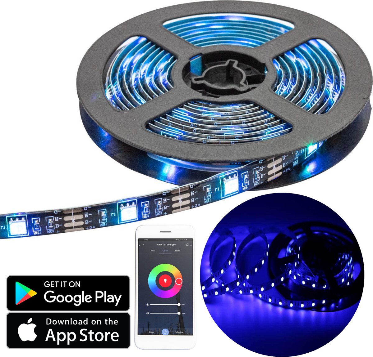 Cheqo® Smart LED Strip - Led Strips - Zelfklevend - RGB - Bediening via Smartphone - Werkt met Alexa - Google Home - Apple Siri - Dimbaar - 2 Meter