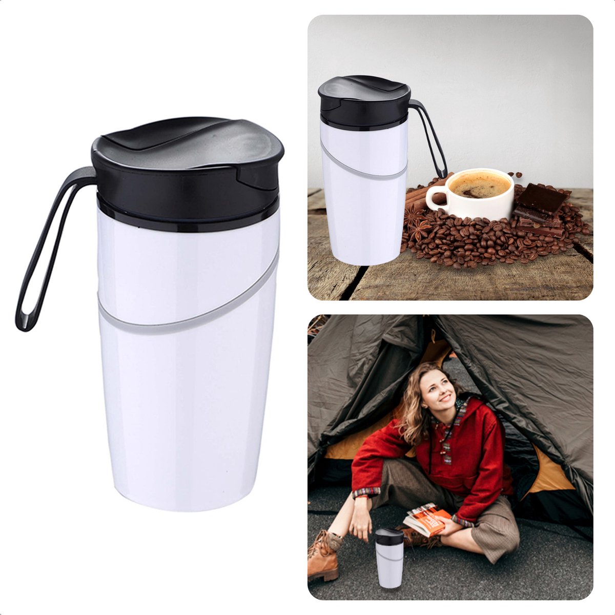 Thermosbeker 350 ml - Vacuum - Isolatie - Zuignap - Herbruikbare Koffiebeker - Koffiebeker voor Onderweg - Koffiemok - Theebeker - - Inclusief EBOOK
