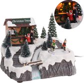 Village de Noël Cheqo® avec maison de Noël - Scène de Noël - Décoration de Noël - Avec lumière LED et patinoire mobile