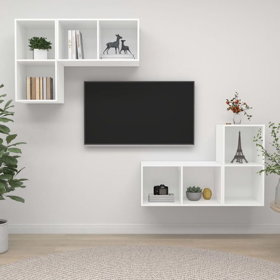 The Living Store Televisiewandmeubelset - Tv-meubel - 37 x 37 x 72 cm - Wit hout