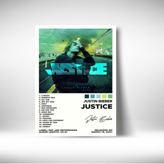 Justin Bieber - metalen poster - Justice - album cover - 30x40cm