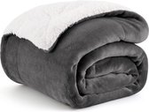 Knuffeldeken, wollig, sofaplaid, antraciet, kleine deken voor bank, plaid en woonkamerdeken, van zachte fleece en warme sherpa, fleecedeken, 130 x 150 cm