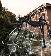 Araignée géante 200 cm, toile d'araignée 700 cm, 30 pièces d'araignées en plastique, 40 grammes de toile d'araignée - Décorations d'Halloween toile d'araignée triangulaire pour l'intérieur, le jardin et la maison hantée