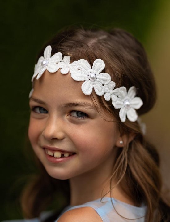 haarband-haarsieraad-bruiloft-wit-bloemen-bruids accessoire-bruidsmeisje-communie-tiara haarband-doop