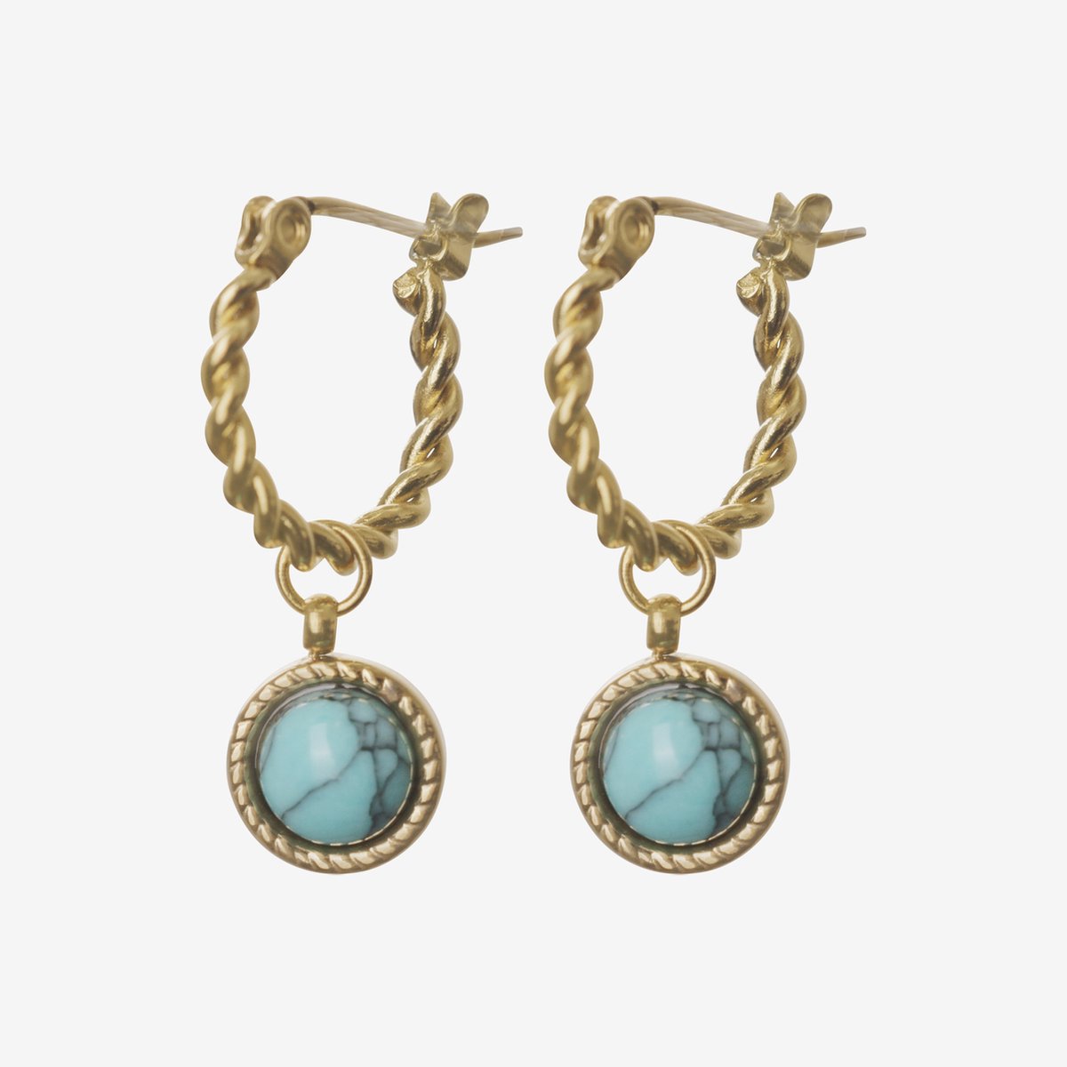 Essenza Twisted Hoop Light Blue Stone Earrings Gold