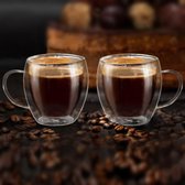 Dubbelwandige espressoglazen met handvat, set van 4, 100 ml, mokkatokken, thermoglazen met zwevend effect