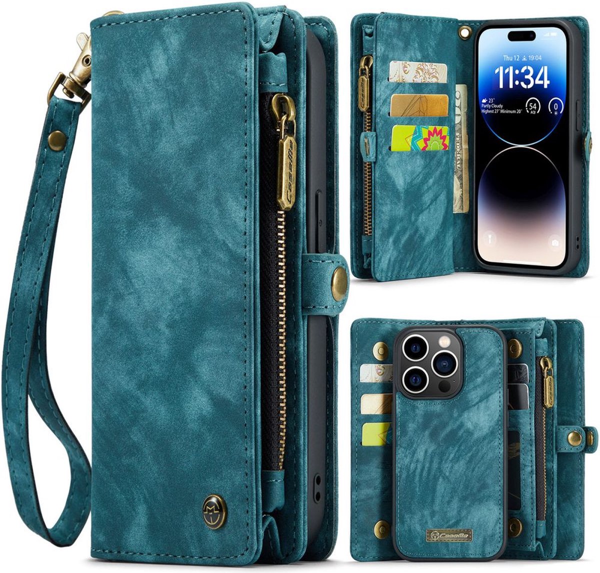 Caseme Vintage Portemonnee hoesje geschikt voor iPhone 14 Pro - blauw