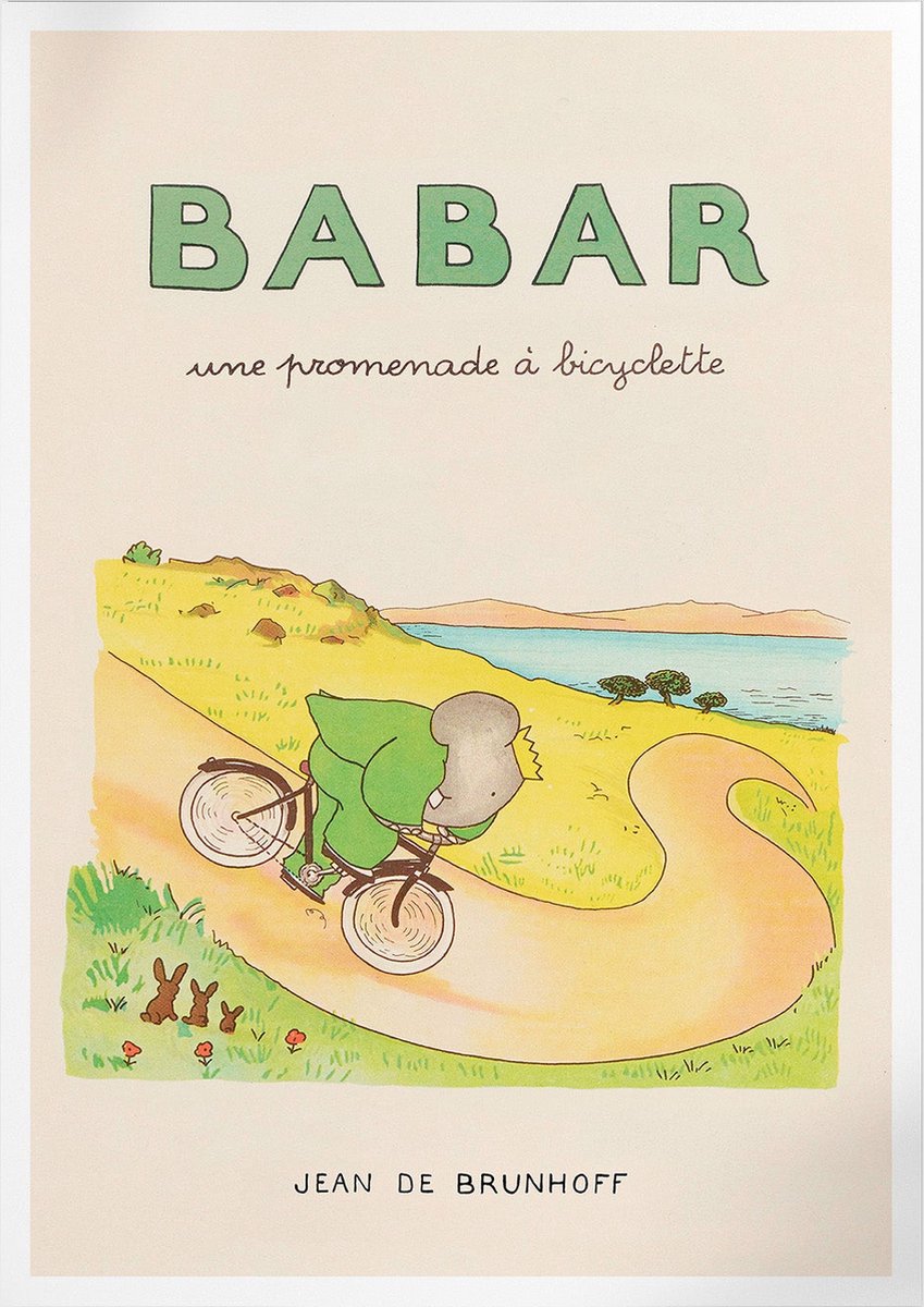 Pepperwall Babar Une Promenade A Bicyclette (Babar de Olifant) | Poster | A3: 30 x 40 cm Multikleur