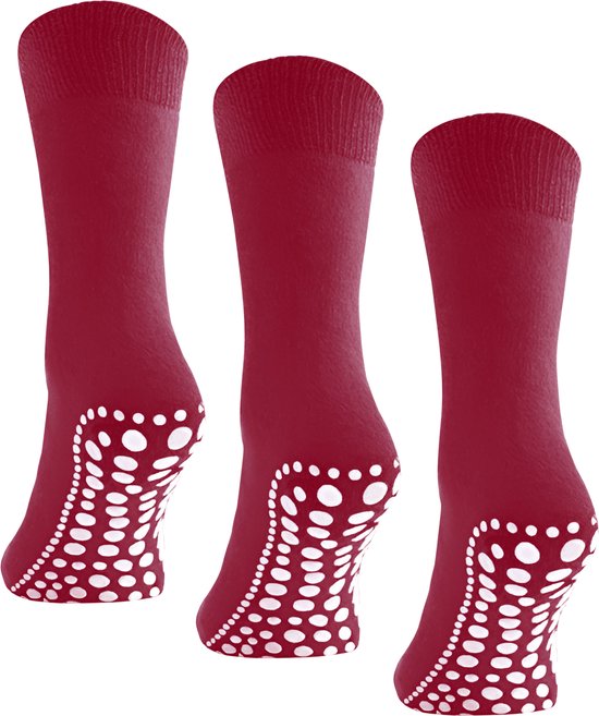Ensemble de chaussettes Budino Chaussettes d'intérieur - Chaussettes antidérapantes - 3 paires - taille 43-46 - Rouge Bordeaux