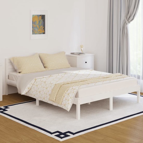 The Living Store Houten Bedframe - Moderne Slaapkamer - 205.5 x 145.5 x 69.5 cm - Kleur- Wit