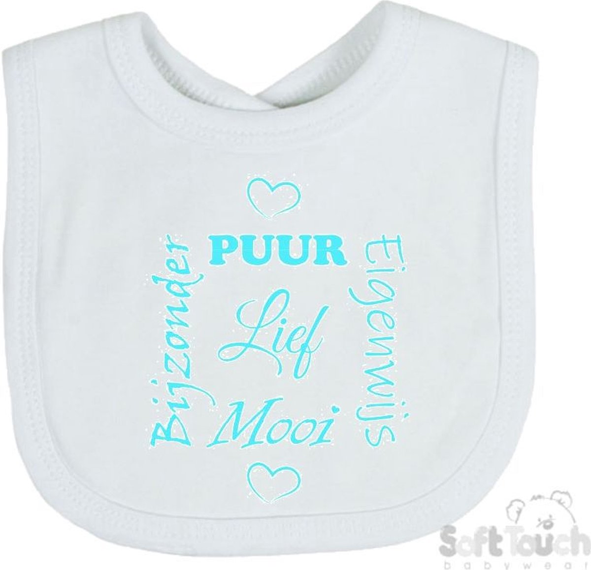 Goedkoopste Soft Touch Slabber Slabbetje Slab Puur Eigenwijs Mooi Bijzonder Lief Unisex Katoen Wit/aquablauw Maat 33x22 Cm