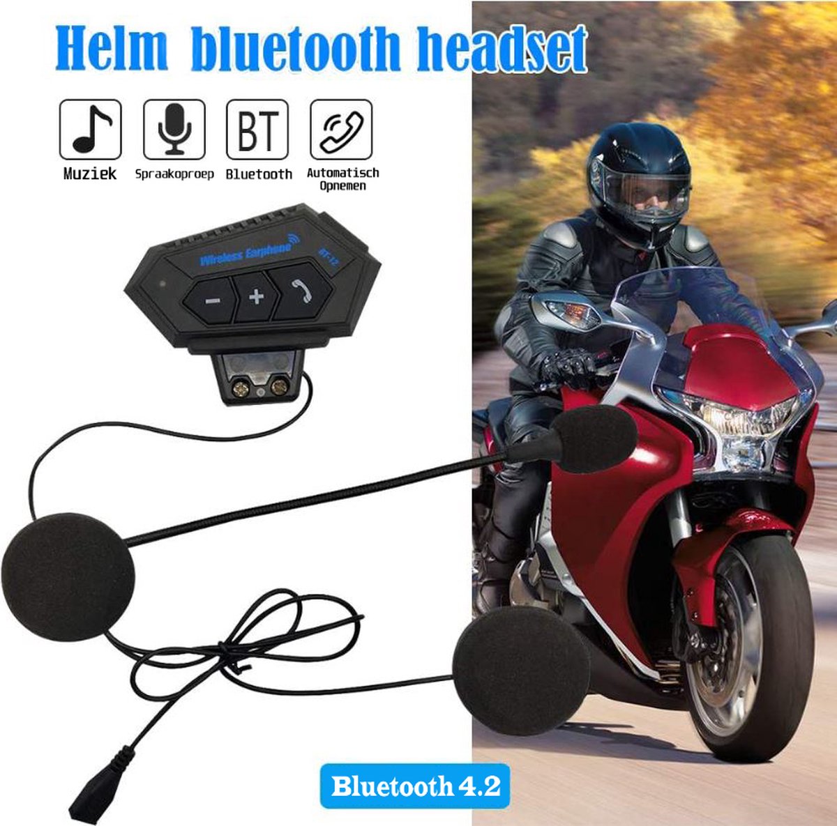 Bluetooth Intercom | Volledige Set | Headset voor helm | Weerbestendig | Motorcommunicatie