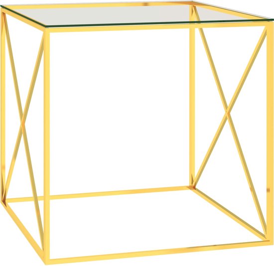 The Living Store Table basse 55x55x55 cm en acier inoxydable et verre doré - Table