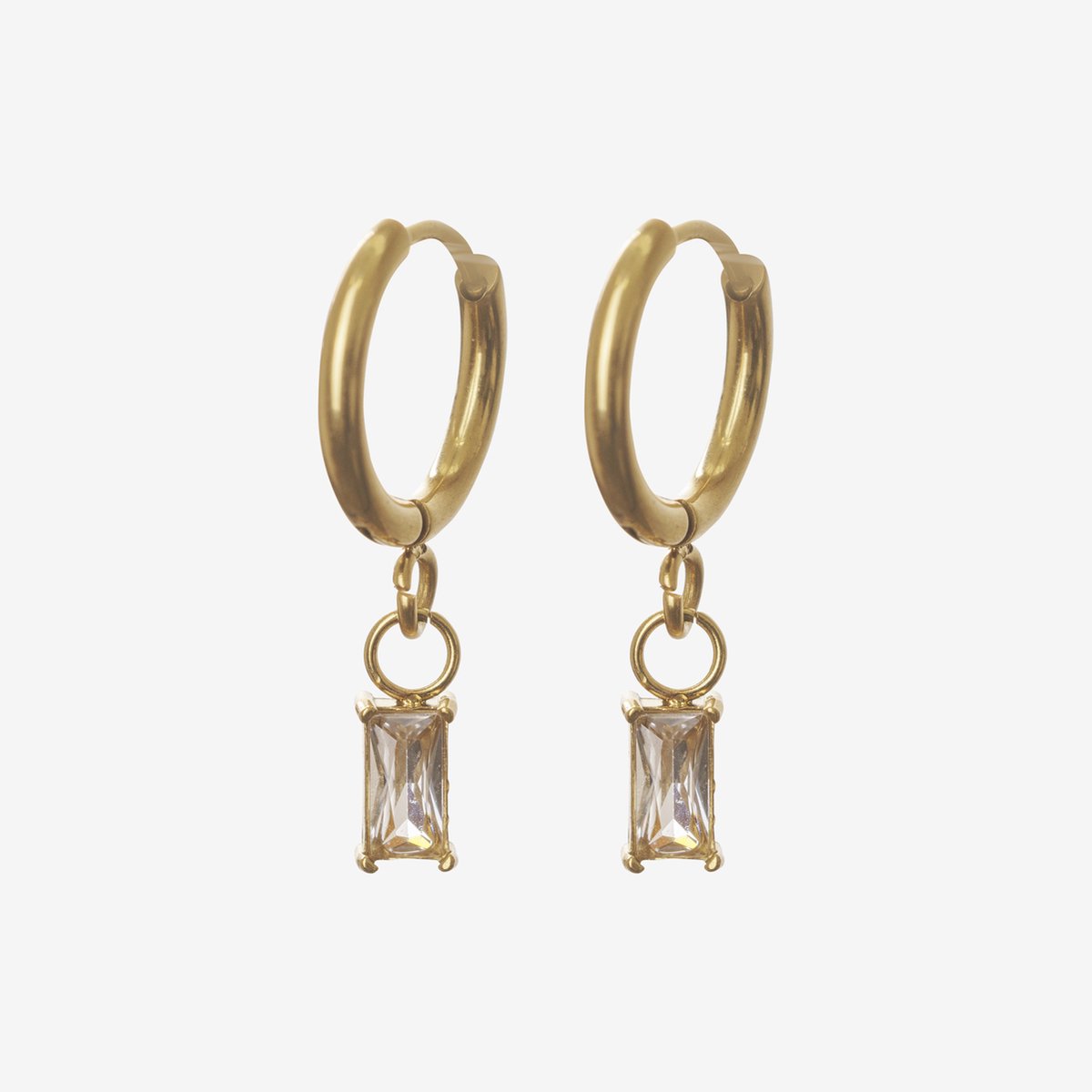 Essenza White Stone Charm Earrings Gold