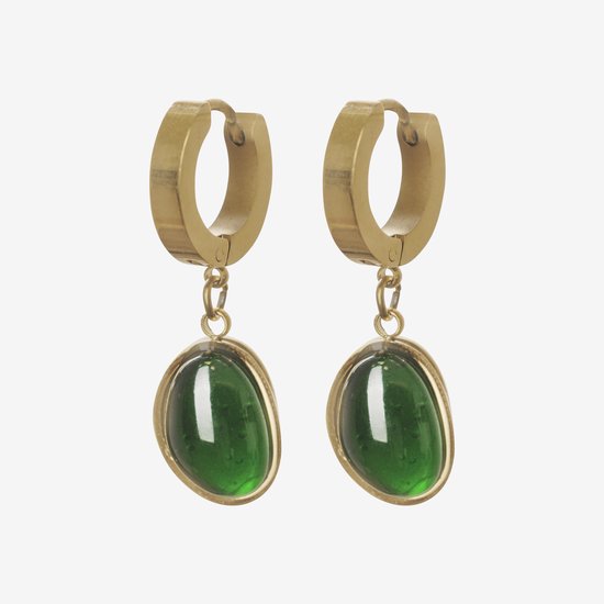 Essenza Dark Green Stone Earrings Gold