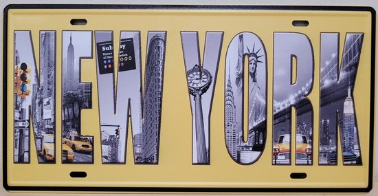 New York License plate wandbord van metaal METALEN-WANDBORD - MUURPLAAT - VINTAGE - RETRO - HORECA- BORD-WANDDECORATIE -TEKSTBORD - DECORATIEBORD - RECLAMEPLAAT - WANDPLAAT - NOSTALGIE -CAFE- BAR -MANCAVE- KROEG- MAN CAVE