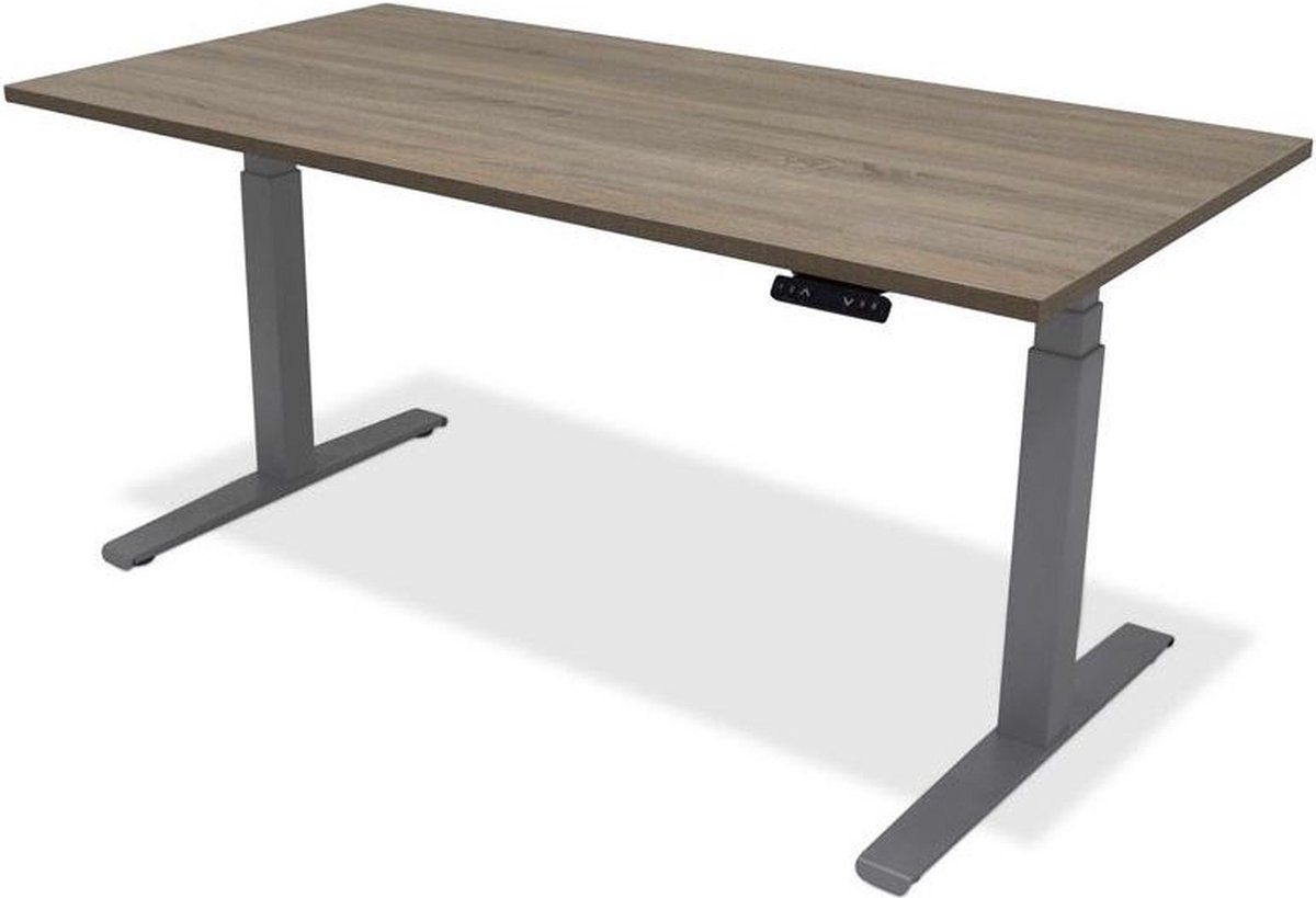 Zit sta bureau - hoog laag bureau - staan zit bureau - staand bureau – verstelbaar bureau – game bureau – 180 x 80 cm – aluminium onderstel – midden eiken bureaublad